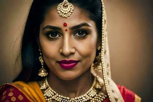 a beautiful indian woman wearing traditional jewelry. AI-Generated photo