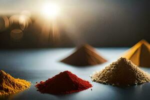 various spices and spices on a table. AI-Generated photo