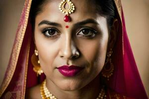 a beautiful indian woman wearing a traditional sari. AI-Generated photo