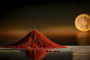 a pile of red powder with a slice of lemon in the background. AI-Generated photo