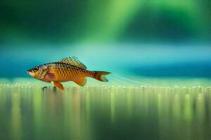 a fish is standing on the water with water droplets. AI-Generated photo