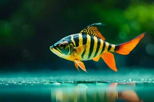 a fish with black and orange stripes swimming in the water. AI-Generated photo