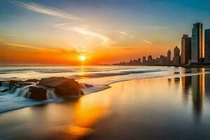 el Dom conjuntos terminado el ciudad horizonte en Dubái generado por ai foto