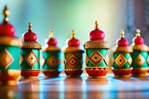 a row of colorful and ornate vases. AI-Generated photo