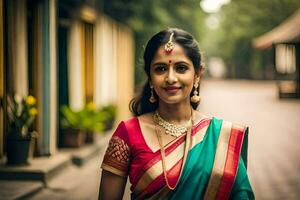 a beautiful indian woman in a sari. AI-Generated photo