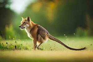 a cheetah is walking in the grass. AI-Generated photo