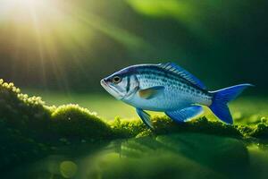 photo wallpaper the sky, fish, water, grass, sun, light, green, fish,. AI-Generated