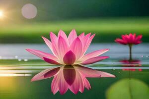 pink lotus flower in the water with the sun shining. AI-Generated photo