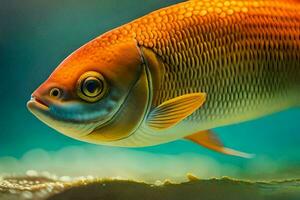 a close up of a fish with a yellow body. AI-Generated photo