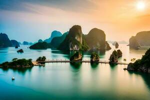 the beautiful scenery of halong bay in vietnam. AI-Generated photo