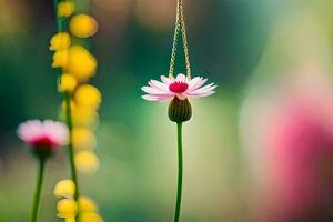 un rosado flor es colgando desde un cadena. generado por ai foto