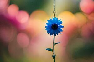 un azul flor colgando desde un collar. generado por ai foto