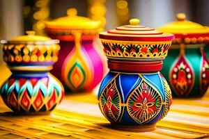 colorful vases with decorative designs on them. AI-Generated photo