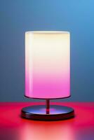 Minimalist LED table lamp illuminating brightly isolated on a gradient background photo