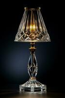 Elegant crystal table lamp emitting soft illumination isolated on a gradient background photo