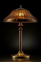 Retro brass table lamp showcasing beautiful design isolated on a gradient background photo