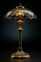 Retro brass table lamp showcasing beautiful design isolated on a gradient background photo