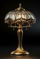 Retro brass table lamp showcasing beautiful design isolated on a gradient background photo