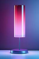 Minimalist LED table lamp illuminating brightly isolated on a gradient background photo