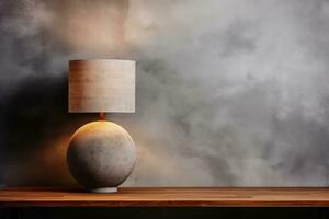 Contemporary concrete table lamp on a modernist setting background with empty space for text photo