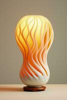 Modern ceramic table lamp casting warm light isolated on a gradient background photo