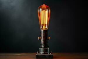 Industrial metal table lamp with Edison bulb isolated on a gradient background photo