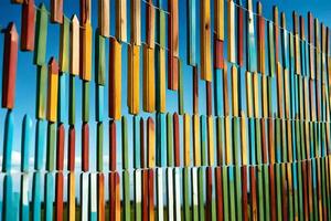 a colorful fence made of wooden sticks. AI-Generated photo