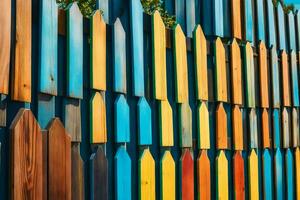 colorful wooden fence with many different colored pieces. AI-Generated photo