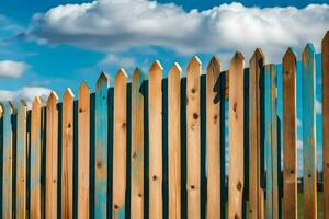 un de madera cerca con azul cielo y nubes generado por ai foto