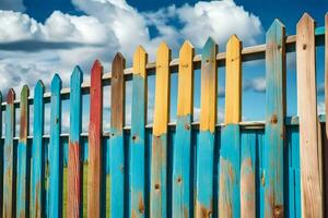 un vistoso de madera cerca con azul cielo y nubes generado por ai foto