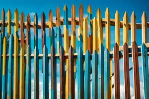 a colorful fence with many different colored poles. AI-Generated photo
