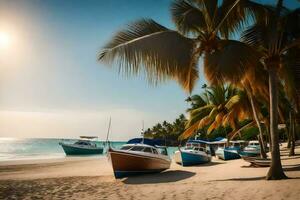 boats on the beach in dominica. AI-Generated photo