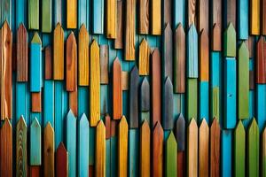 colorful wooden fence with many different colored pieces. AI-Generated photo