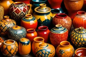 a large collection of colorful vases. AI-Generated photo