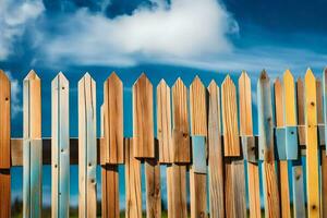 un de madera cerca con azul cielo y nubes en el antecedentes. generado por ai foto