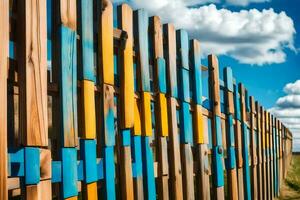 a wooden fence with colorful blocks on it. AI-Generated photo