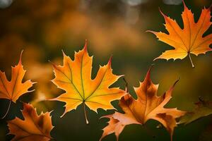 otoño hojas son volador en el aire. generado por ai foto