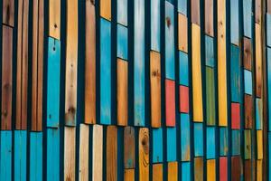 colorful wooden wall with many different colors. AI-Generated photo