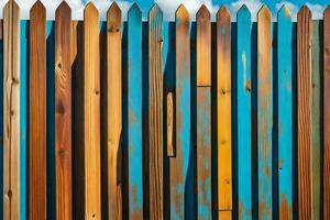 a wooden fence with colorful paint on it. AI-Generated photo