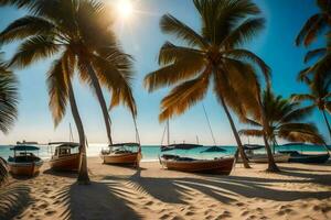 boats on the beach in the sun. AI-Generated photo