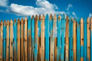 a wooden fence with blue paint on it. AI-Generated photo