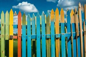 un vistoso de madera cerca con azul cielo y nubes generado por ai foto