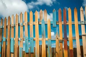 a wooden fence with many different colored pieces. AI-Generated photo