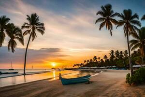 el puesta de sol en el playa en dominicana generado por ai foto