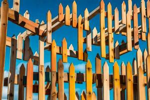 a wooden fence made of wooden sticks. AI-Generated photo