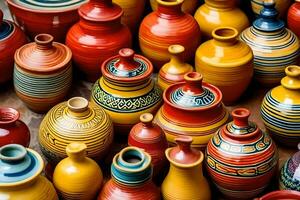 colorful pottery vases. AI-Generated photo