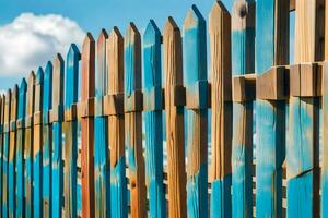 un de madera cerca con azul pintar en él. generado por ai foto