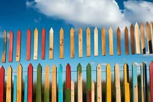 a colorful fence with wooden poles. AI-Generated photo