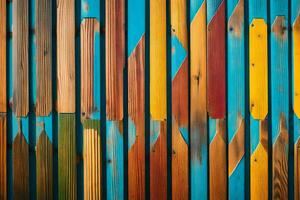 colorful wooden fence with many different colors. AI-Generated photo