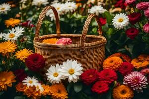 cesta de flores generado por ai foto